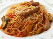 Restaurant Carrot_Delicious "Pork sausage and grilled vegetables with ketchup Neapolitan"