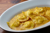 il Cardinale_Ravioli stuffed with white fish and scallops, chickpea and shrimp sauce