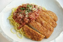 37 PASTA_Pork loin cutlet and spaghetti with light tomato-flavored meat sauce