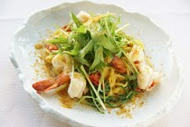 37 PASTA_Spaghetti with plump shrimp and mizuna, flavored with karasumi