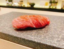  Toro - A rich umami flavor accompanied by punchy red-vinegar sushi rice. Using wild bluefin tuna from Oma. 