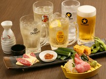 Izakaya Futami Sakaba_A recommended item for solo drinkers. The "Evening Drink Set" includes six snacks and one drink.