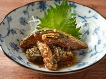 Wagyu Seihousya_Sesame Mackerel - A Kyushu specialty, perfect with sake. Aromatic sesame and spicy-sweet soy sauce flavors are perfectly mixed with mackerel.