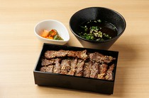  Beef skirt steak rice bowl with one drink 