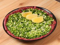  Salted Beef Tongue with Green Onions - A dish that's perfect for social media. This popular menu item features incredibly fresh beef tongue topped with an abundance of chopped green onions 