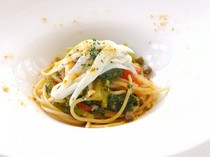 la liliana_Dinner pasta: White fish and rape blossom spaghetti with bottarga