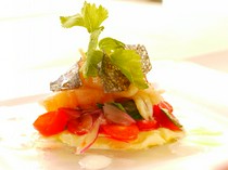 la liliana_Catalana salad of lobster and fruit tomatoes, served with celery root puree and celery jelly