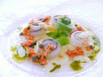 la liliana_Marinated halfbeak with white asparagus and fruit tomato sauce