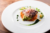 Morceau_First-catch Skipjack and Avocado Pressed with Tomato - colorful and fresh