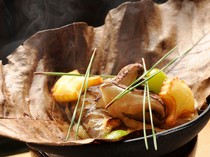 Gion Nishikawa_For Autumn: barracuda, matsutake mushrooms, ginko... our "Grilled Magnolia & Onions" are rich in seasonal sensibilities