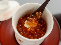 Japanese Restaurant Tagetsu_"Ikura Tamajime" is a perfect combination of the texture of salmon roe and the smooth egg.