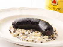 Salle a Manger_Boudin Noir with Lentil, Apple, and Banana Ragout