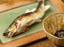 Oryori Yanagiya Nishiki_"Natural sweetfish, salt-grilled and dengaku" served with red miso sauce