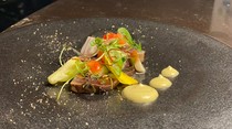 Charcoal grilled steak and wine obiobi_Today's Fresh Fish Carpaccio