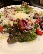 Charcoal grilled steak and wine obiobi_Lyon-style salad with soft-boiled egg and bacon