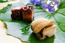 Sushi Yoshida_Snacks: Boiled octopus, abalone, sea urchin