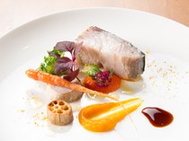 Villa della Pace_Spanish mackerel, paprika, marron crayfish, taro, lotus root, carrot, petit vert, amaranthus.