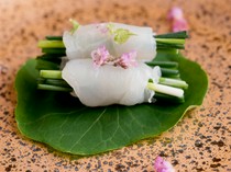 Jukusei-zushi Koshiro_"Fugu Sashimi" is a Japanese-made "tiger pufferfish" that can be enjoyed in one bite without any discomfort, cut with careful consideration to the size balance.