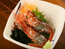 Hakodate Kaisen Izakaya Yan-shugyoba Nidaime Shoueimaru_"Live Button Shrimp Sashimi" has a perfect texture and sweet taste that spreads in your mouth