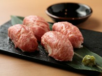  The ultimate deliciousness. The meat sushi masterpiece "Omi Beef A5 Seared Sushi" 