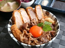 Zerodo Jukusei Steak_A hearty meal! The popular menu item "New Katsudon with 0℃ Aged Steak" allows you to enjoy carefully selected beef and pork at the same time.