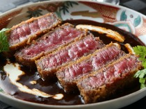 Zerodo Jukusei Steak_For a slightly luxurious lunch or a reward dinner. Demi-glace sauce x Wagyu beef "Demi-glace Wagyu beef cutlet set meal"