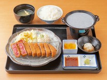 Wagyu Kurosawa Main Branch_The cutlet is deep-fried with a light batter. The finishing touches are up to you. "Beef Cutlet Set (Hokkaido Beef)"