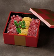 Sea urchin and black-haired wagyu beef yukke rice bowl