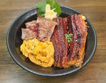  Eel, sea urchin, and Wagyu sirloin rice bowl 