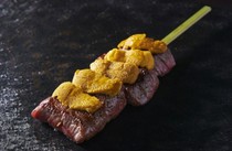  Wagyu sirloin and sea urchin skewers 