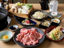 Shabu-shabu & Sushi Hassan_A luxurious full course "Matsusaka Beef Sukiyaki Course" where you can enjoy the deliciousness of Matsusaka Beef, one of Japan's three great Wagyu beefs.