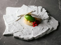 Virtue_A meringue dessert hidden in a pure white world, like a trick art