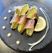 Prosciutto cucumber, prosciutto avocado, assorted pickles, smoked daikon radish and cheese 