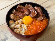 Kinsaiya Hakata Eki Chikagai Branch_Special Bowl of A5 Wagyu Beef Steak & Japanese Beef Small Intestine with Ikura - Savor A5 Wagyu beef and fresh salmon roe all in one bowl.