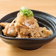 Deep fried chicken with green onions and ponzu sauce