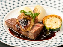 Steak Kaiseki Miyako Kasuga_"Rossini with Foie Gras and Fillet Steak" - a classic French dish cooked on an iron plate